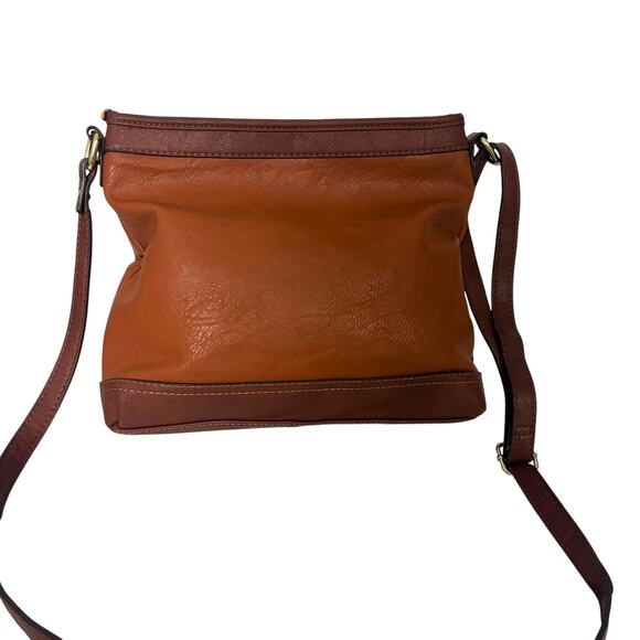 B.O.C. Born Concepts Crossbody Bag Brown Faux Leather Zip Top Saddle Style - Picture 2 of 14